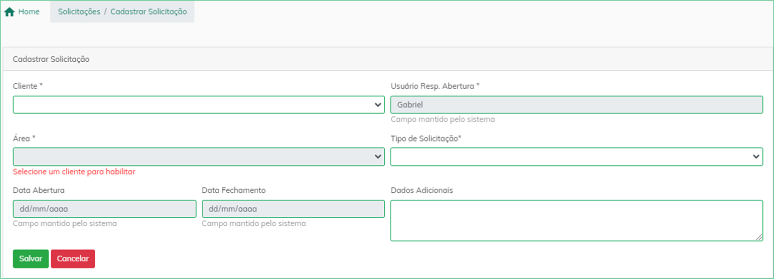 Cadastrar Solicitação